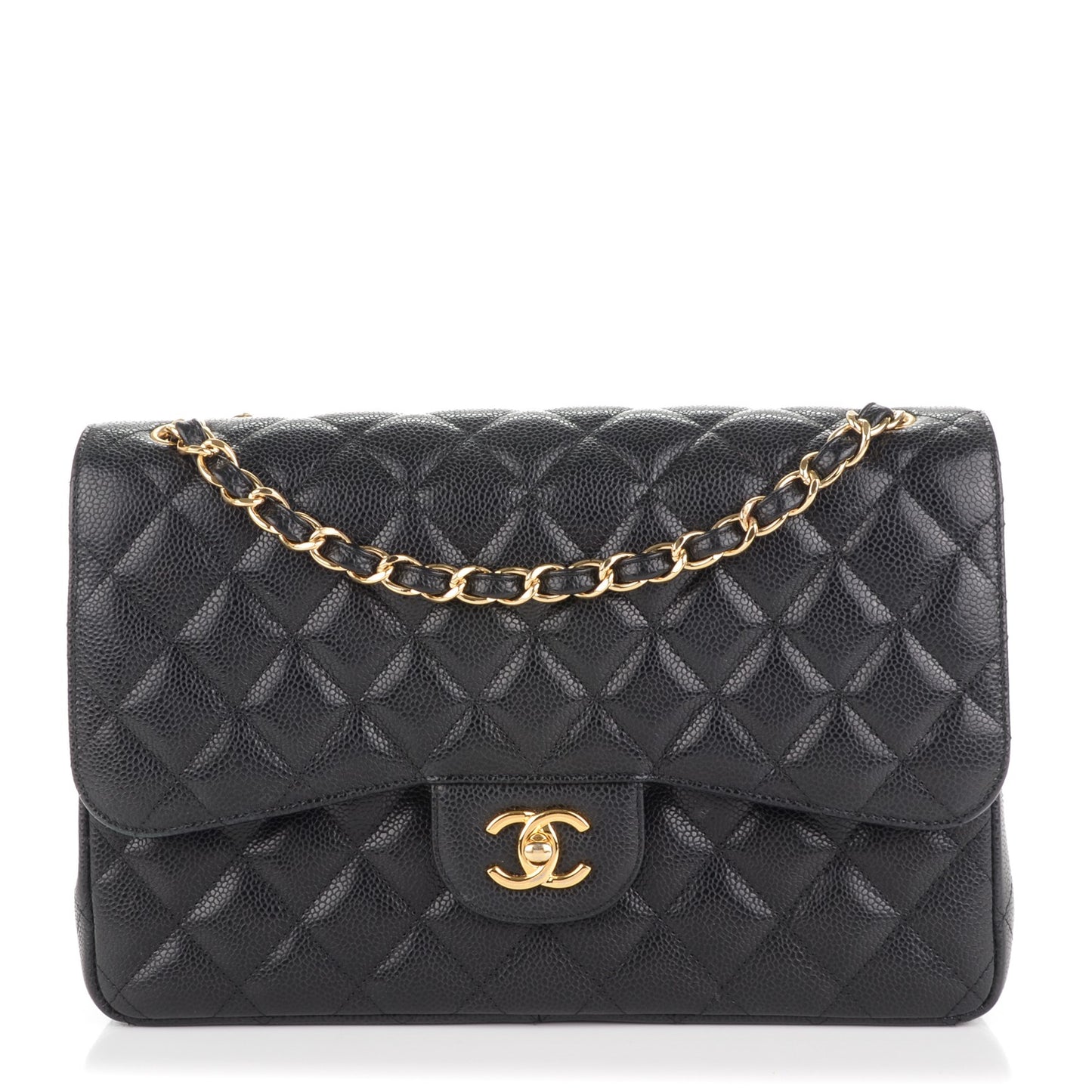 Caviar Quilted Jumbo Double Flap Black