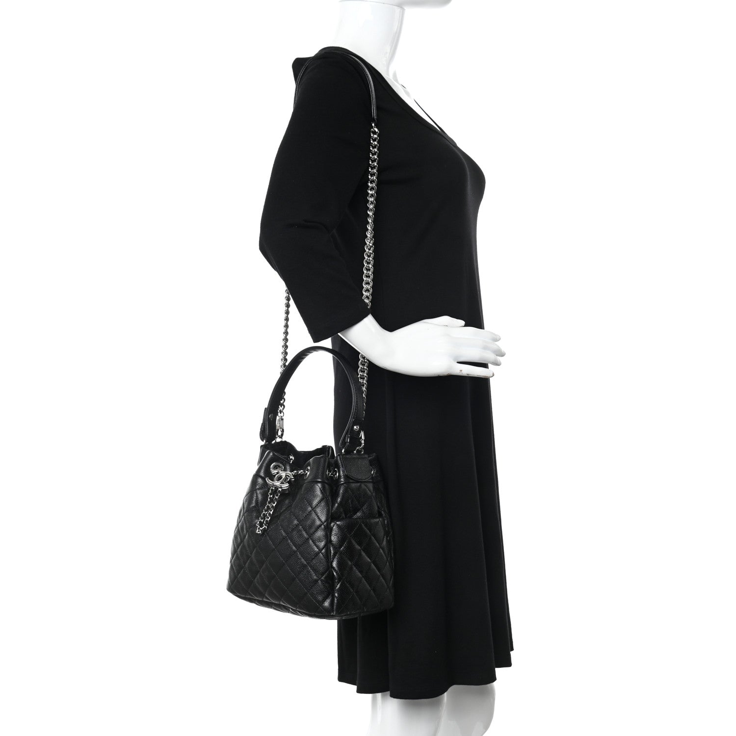 Chanel Caviar Quilted Small Chain Bucket Bag Black 2 of 14