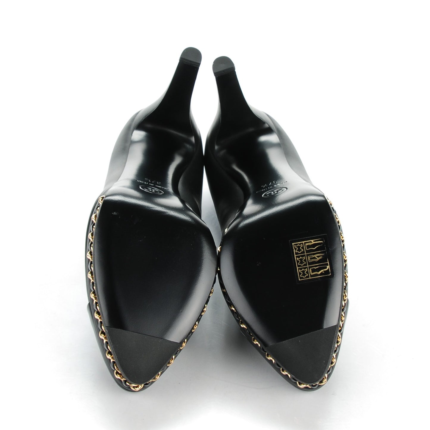Calfskin Patent Cap Toe Chain Pumps 37.5 Black