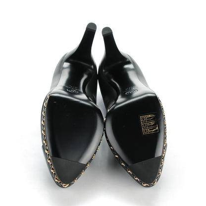 Chanel Calfskin Patent Cap Toe Chain Pumps 37.5 Black 5 of 9