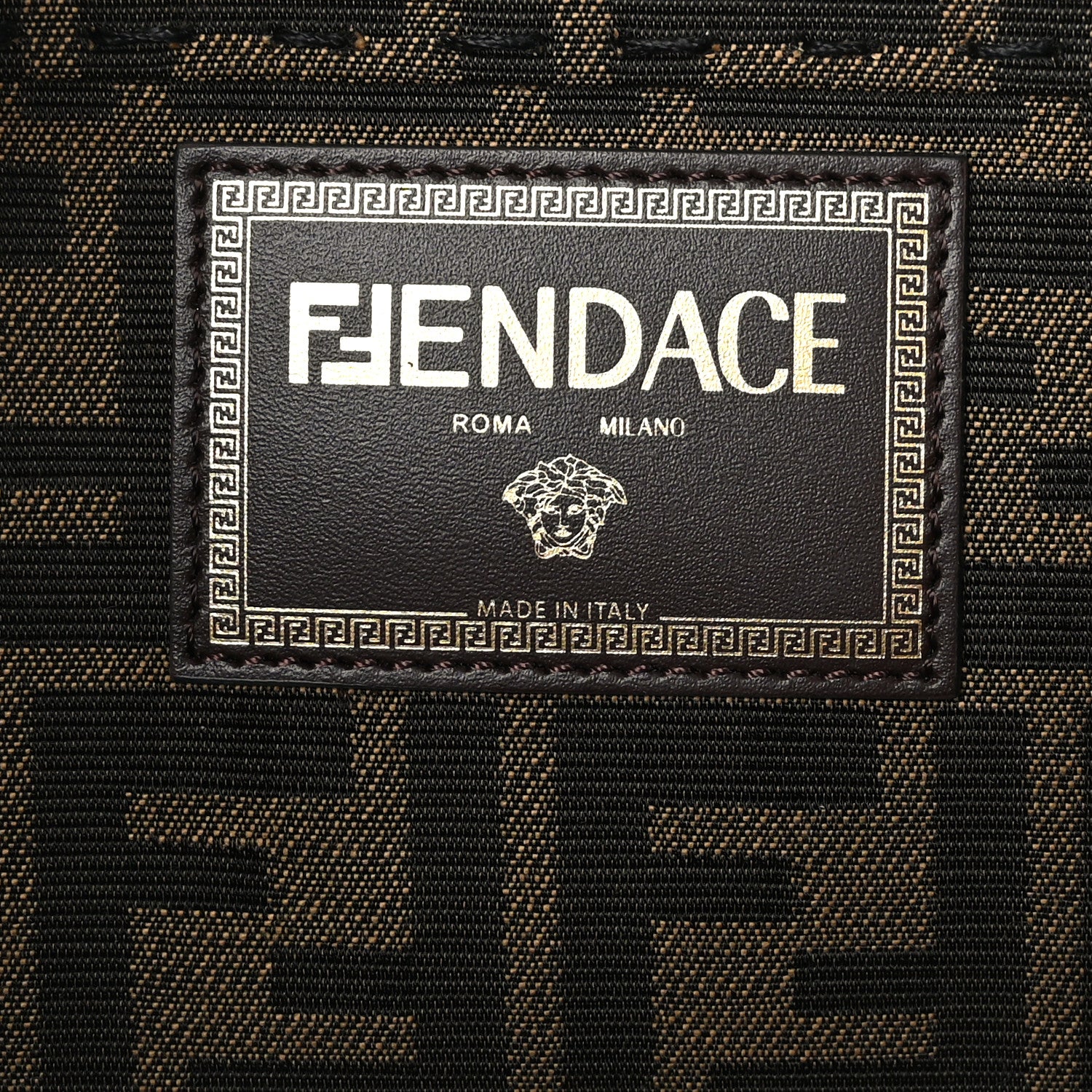 Fendi X VERSACE Fabric Jacquard Calfskin Plexiglass Fendace FF Medusa Studded Large Fendi Sunshine Shopper Tote Marrone Fuxia 6 of 10