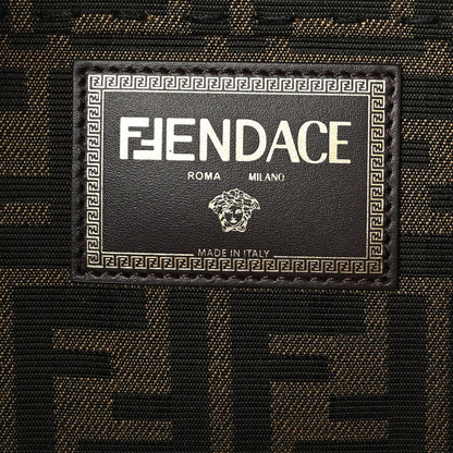 Fendi X VERSACE Fabric Jacquard Calfskin Plexiglass Fendace FF Medusa Studded Large Fendi Sunshine Shopper Tote Marrone Fuxia 6 of 10
