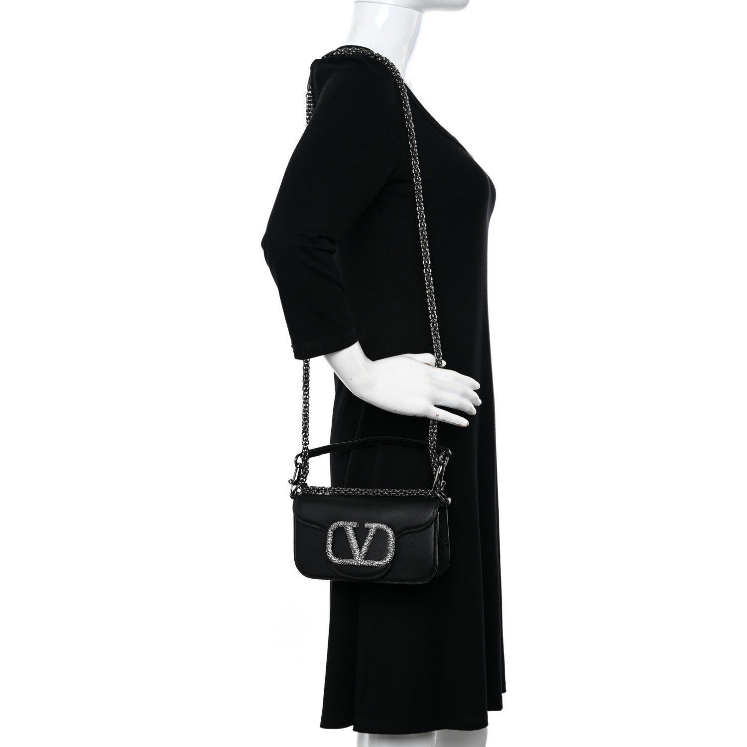 Valentino Garavani Calfskin Crystal Vlogo Small Loco Shoulder Bag Black 2 of 11