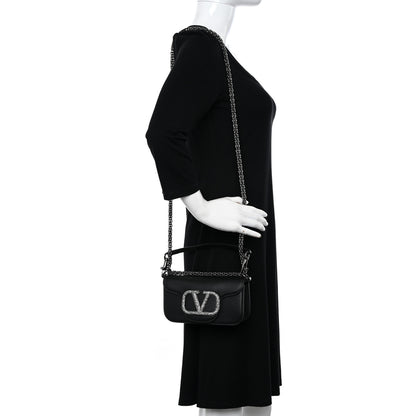 Valentino Garavani Calfskin Crystal Vlogo Small Loco Shoulder Bag Black 2 of 11