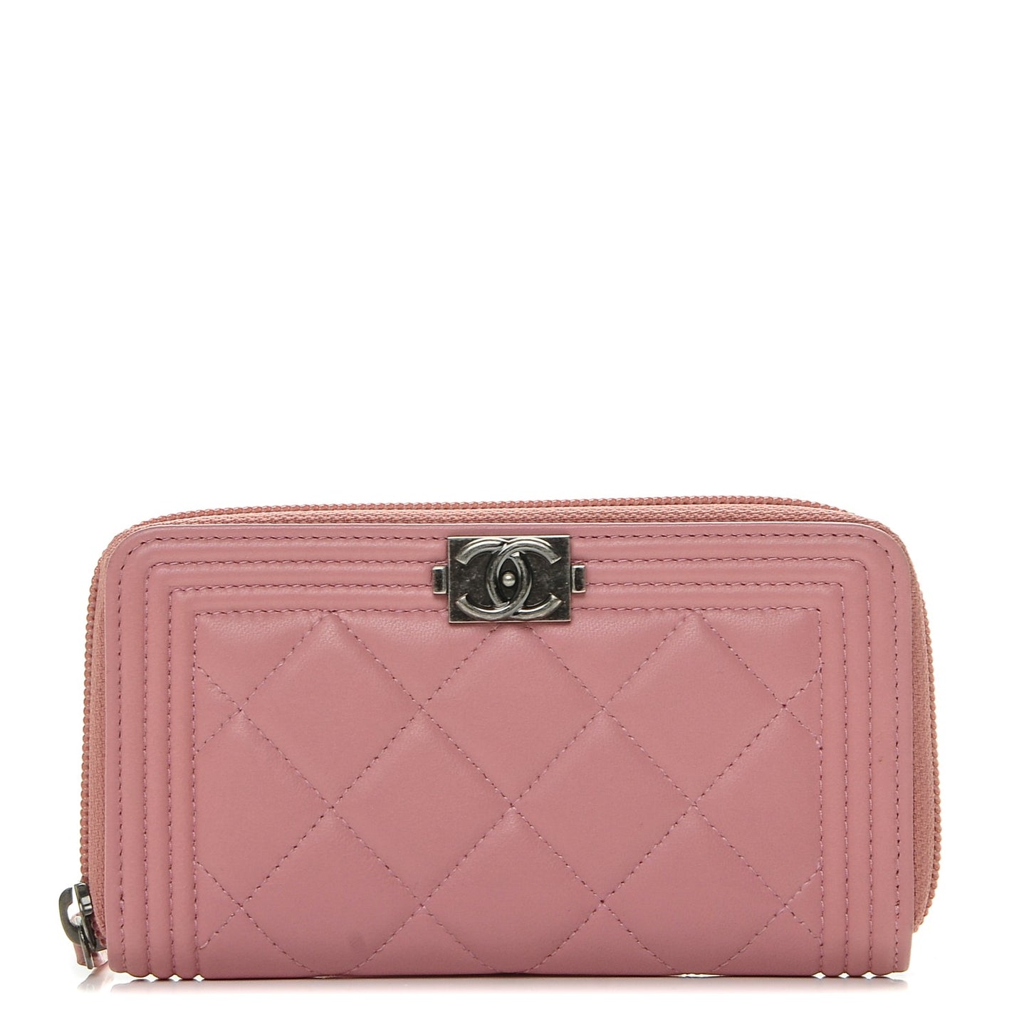 Lambskin Quilted Small Boy Zip Around Wallet Pink