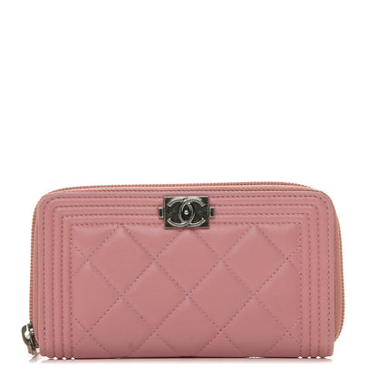 Chanel Lambskin Quilted Small Boy Zip Around Wallet Pink 1 of 7