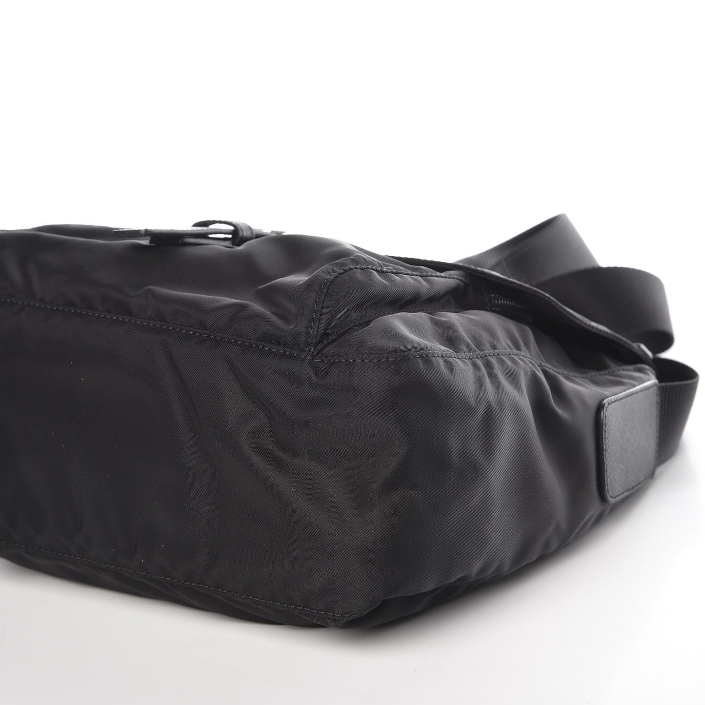 Nylon Vela Saffiano Single Buckle Messenger Shoulder Bag Black