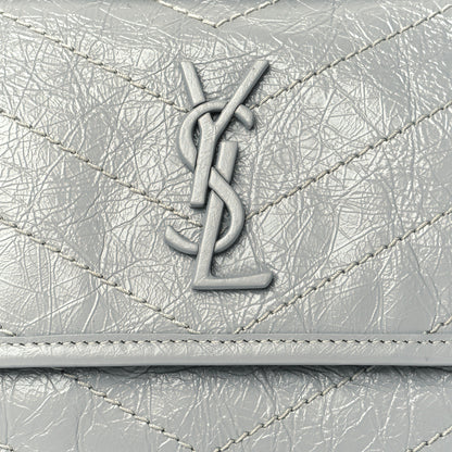 Saint Laurent Crinkled Calfskin Matelasse Monogram Baby Niki Chain Satchel Granite 8 of 10