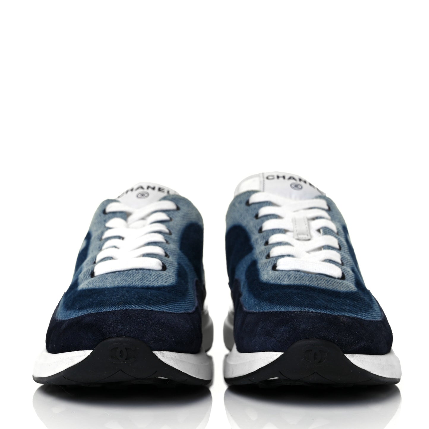 Denim Suede Calfskin Womens CC Sneakers 37.5 Dark Blue