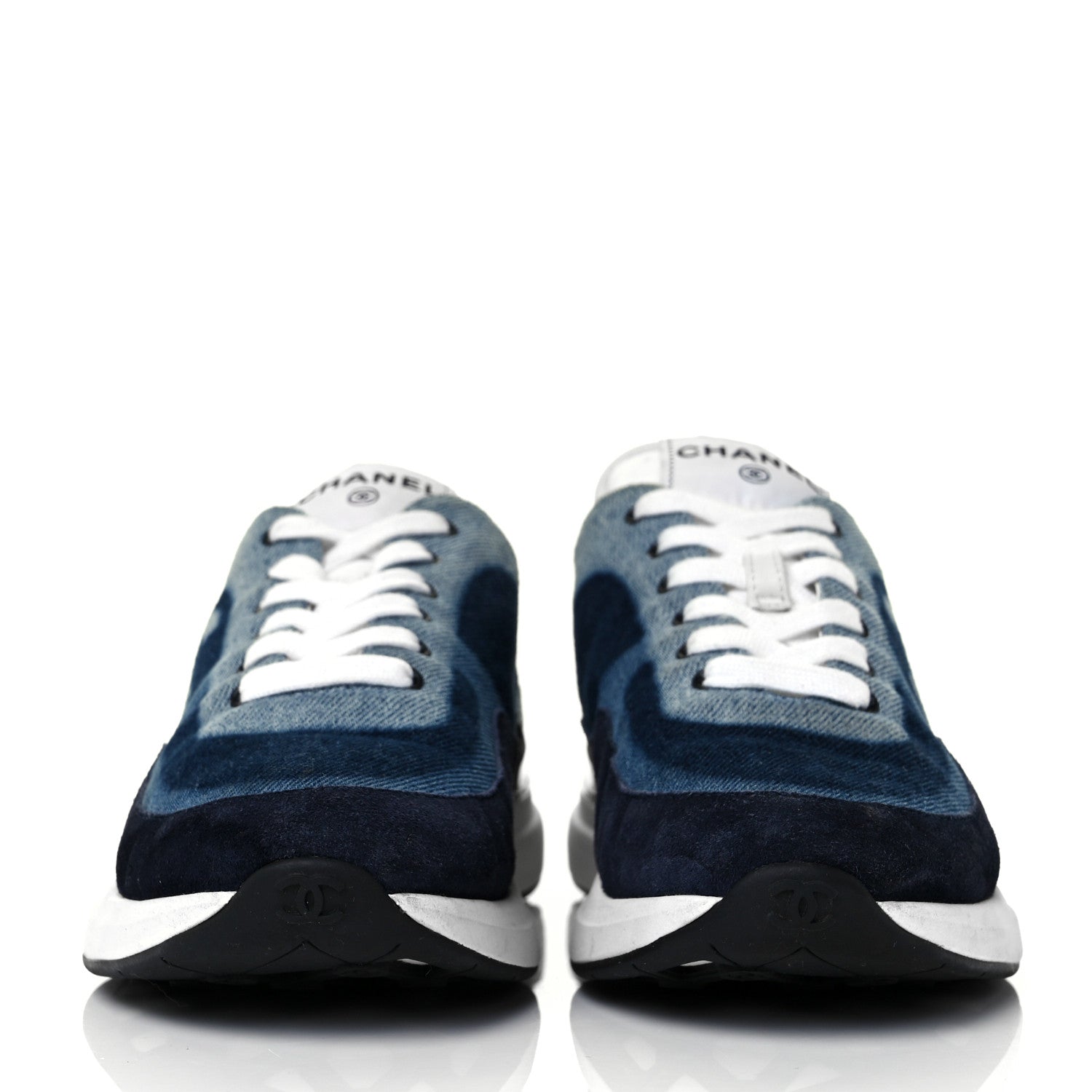 Chanel Denim Suede Calfskin Womens CC Sneakers 37.5 Dark Blue 2 of 8