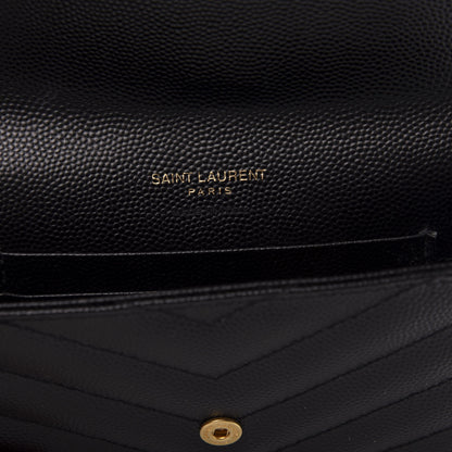 Saint Laurent Grain De Poudre Matelasse Chevron Small Monogram Envelope Wallet Black 8 of 9