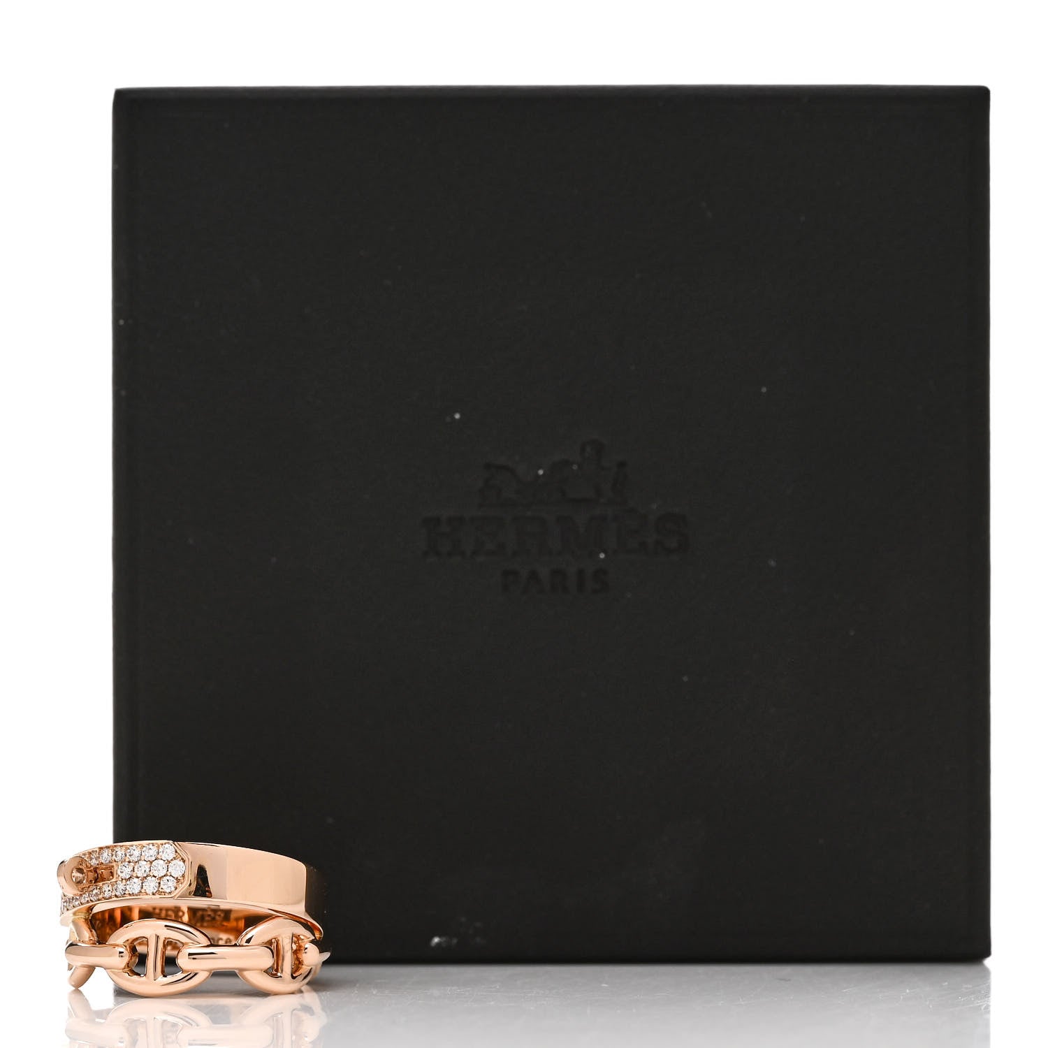 Hermes 18K Rose Gold Kelly Diamond Double Tour Chaine d'Ancre Pave Ring 53 6.5 7 of 7