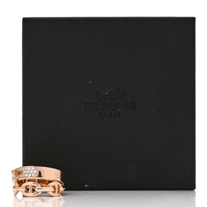 Hermes 18K Rose Gold Kelly Diamond Double Tour Chaine d'Ancre Pave Ring 53 6.5 7 of 7