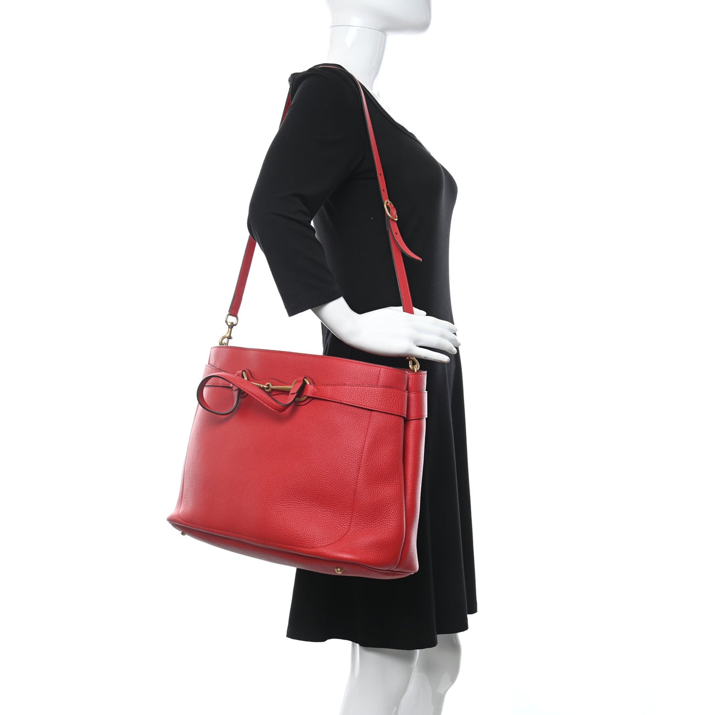Textured Calfskin Large Bright Bit Tote Red