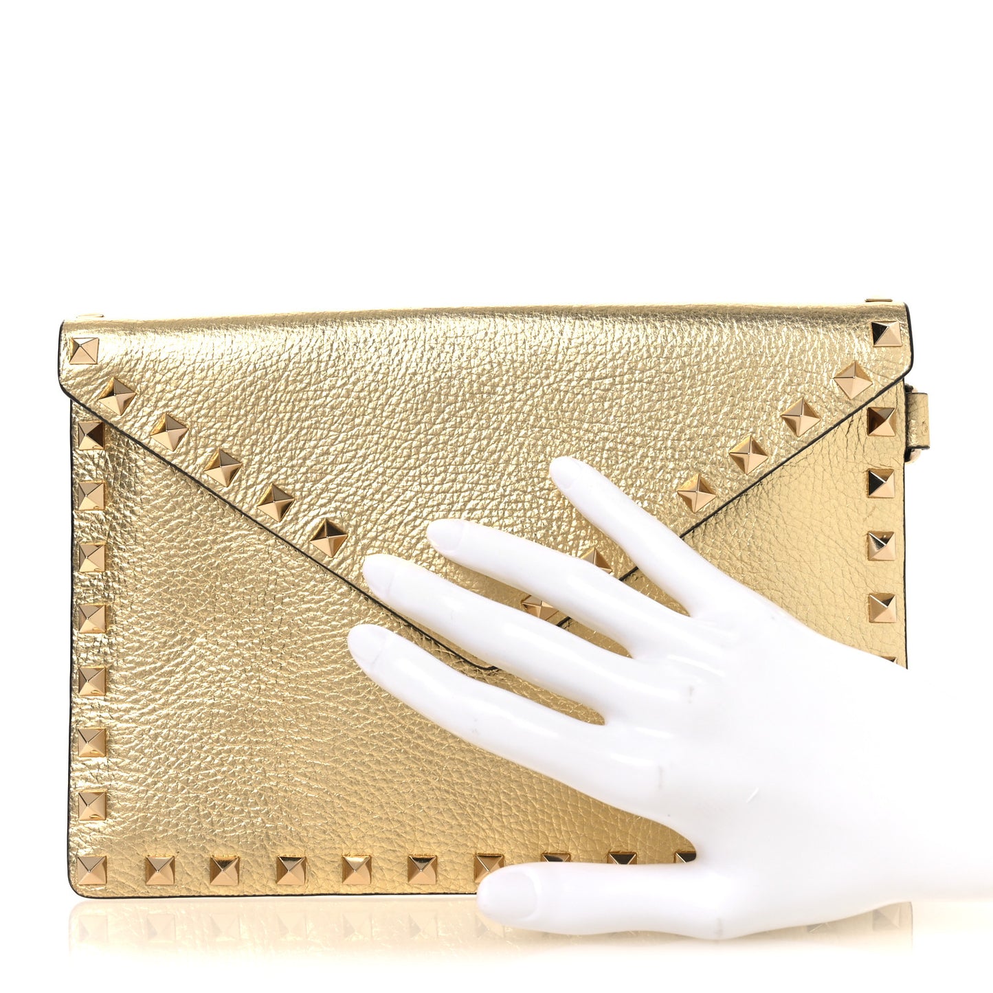 Metallic Calfskin Medium Rockstud Envelope Flat Wristlet Pouch Gold