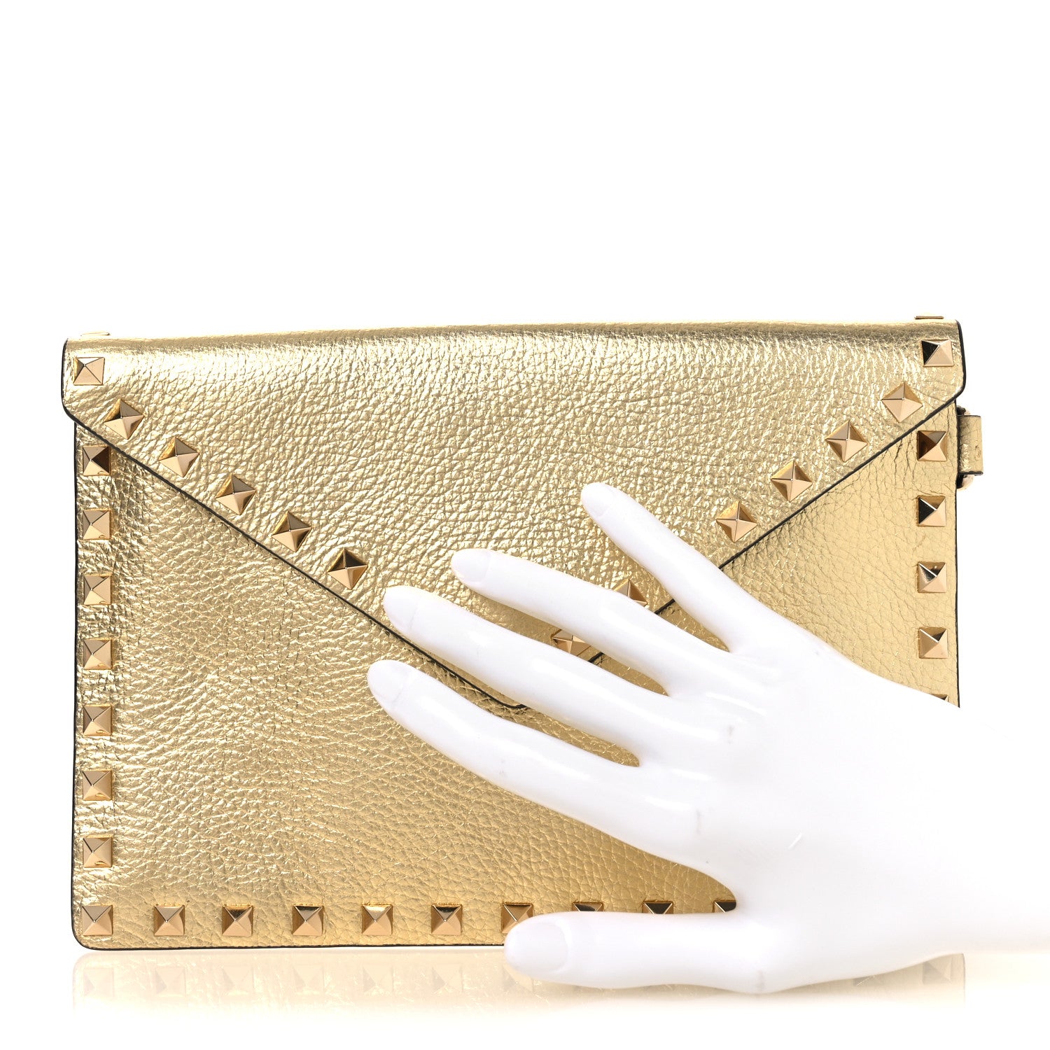 Valentino Garavani Metallic Calfskin Medium Rockstud Envelope Flat Wristlet Pouch Gold 2 of 8