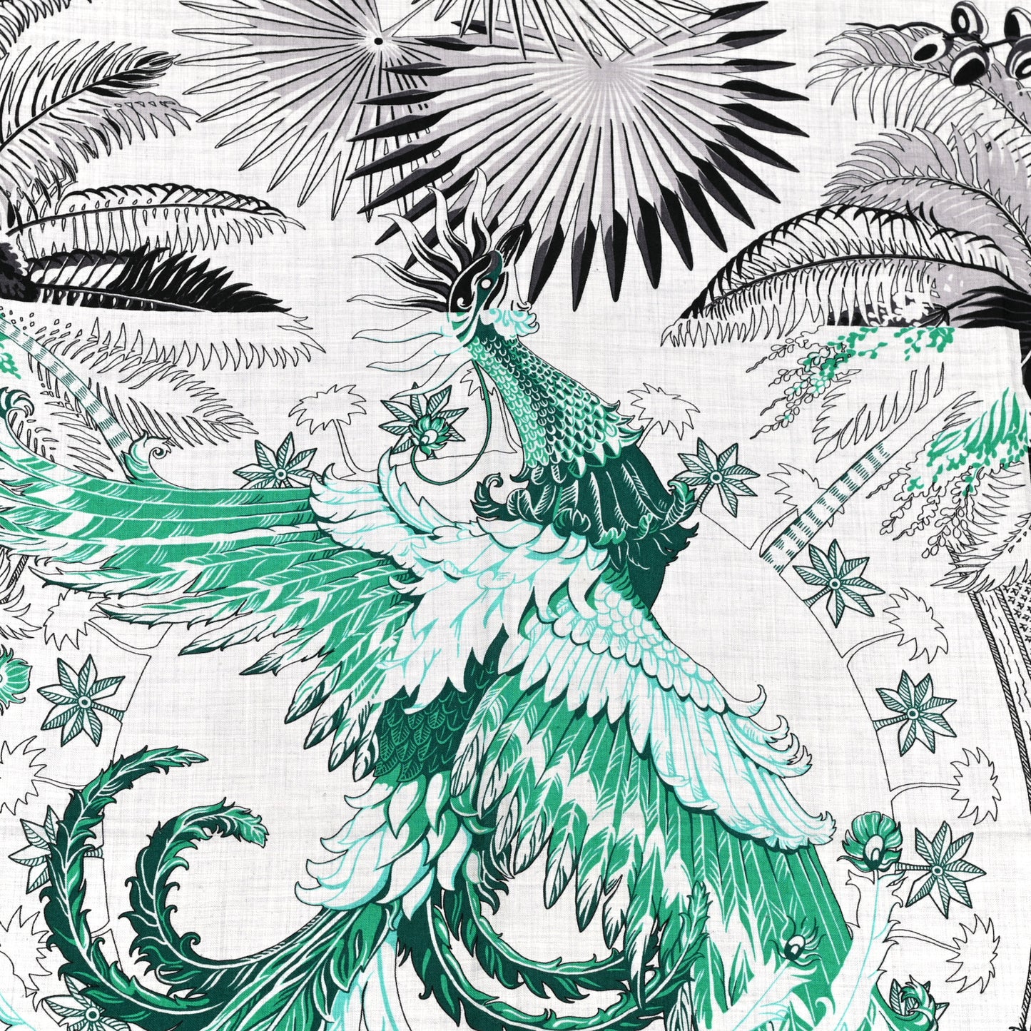 Cashmere Silk Mythiques Phoenix Coloriage Shawl 140 Gris Chine Black Vert