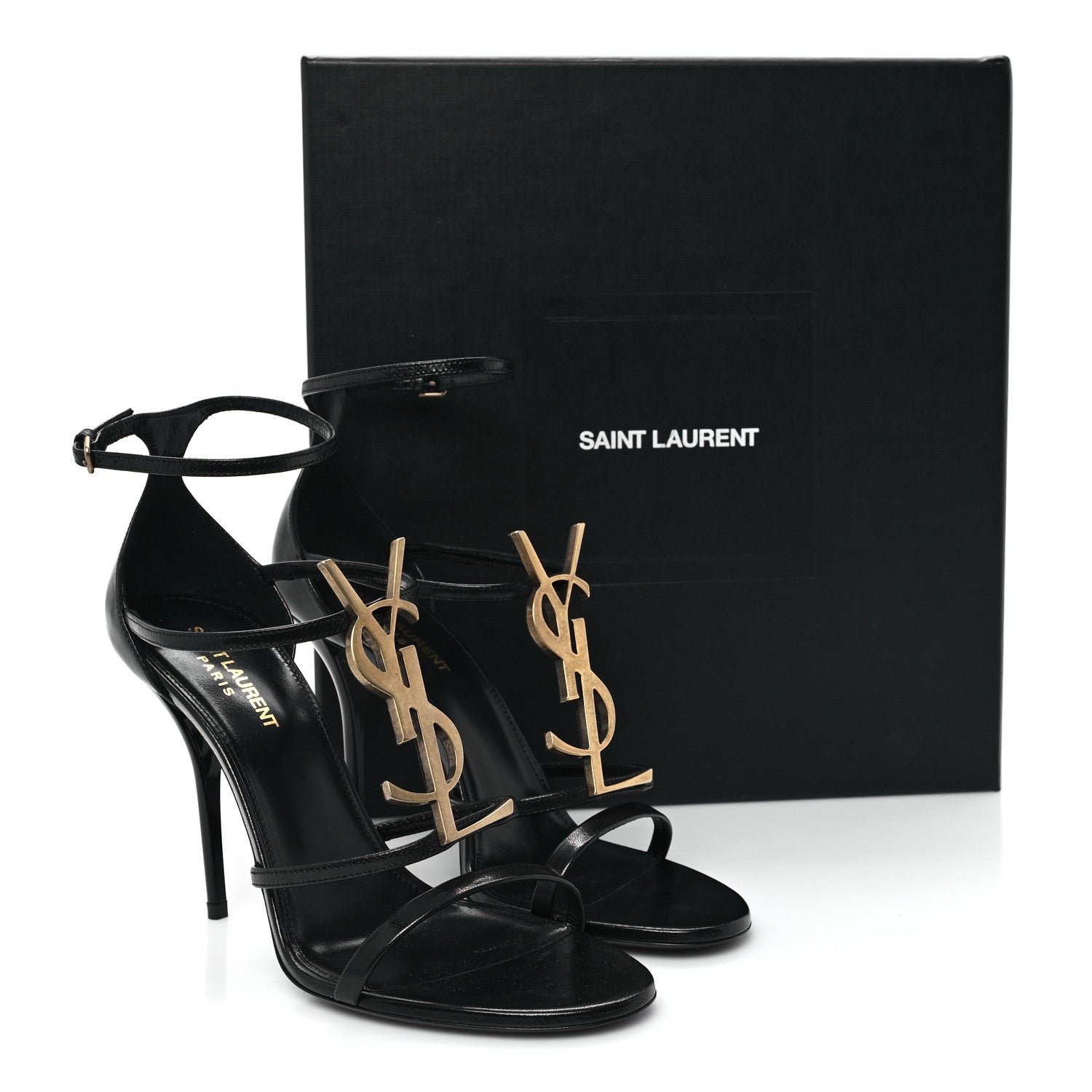 Saint Laurent Calfskin Cassandra 100 Ankle Strap Sandals 39 Black 10 of 10