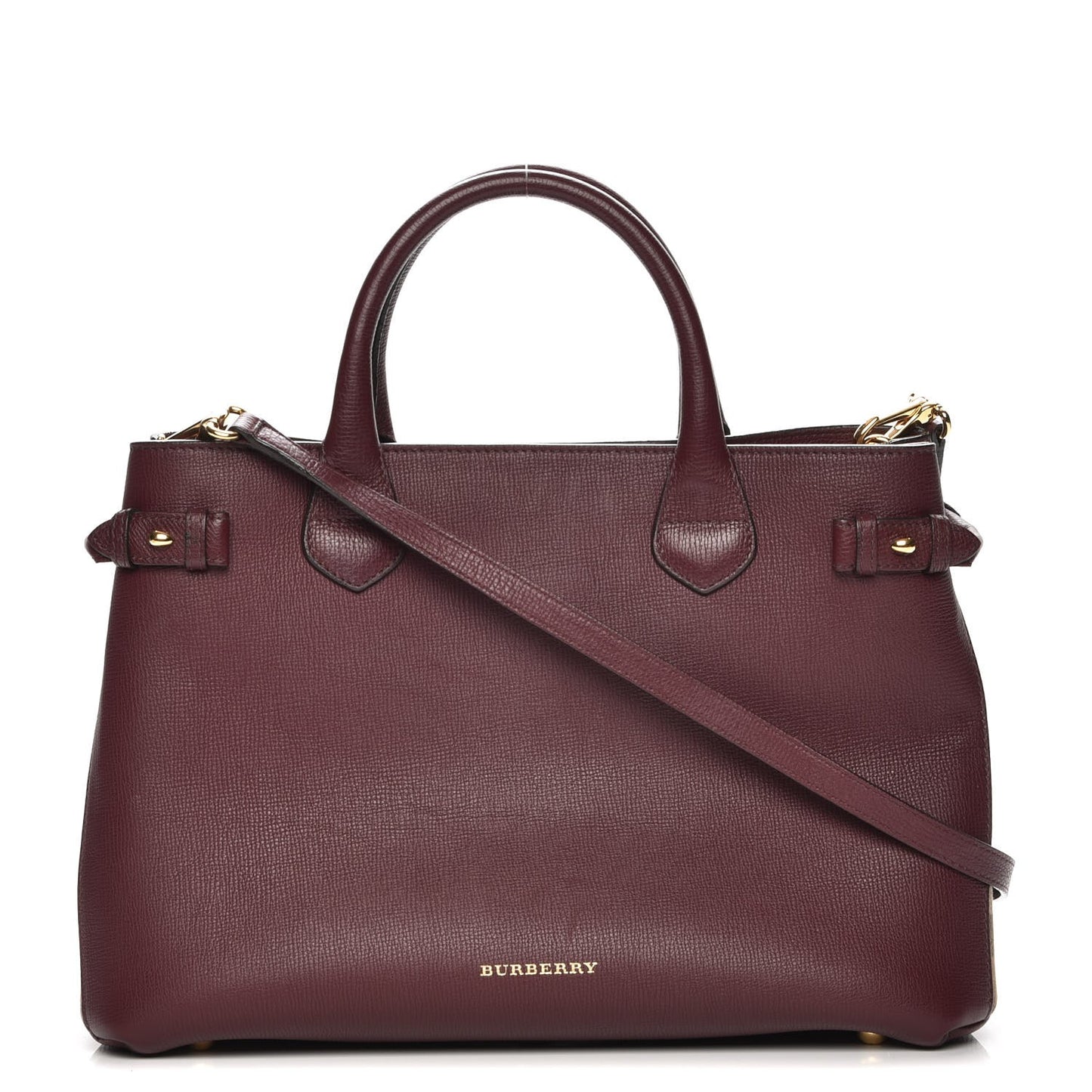 Grainy Calfskin House Check Medium Banner Tote Mahogany Red