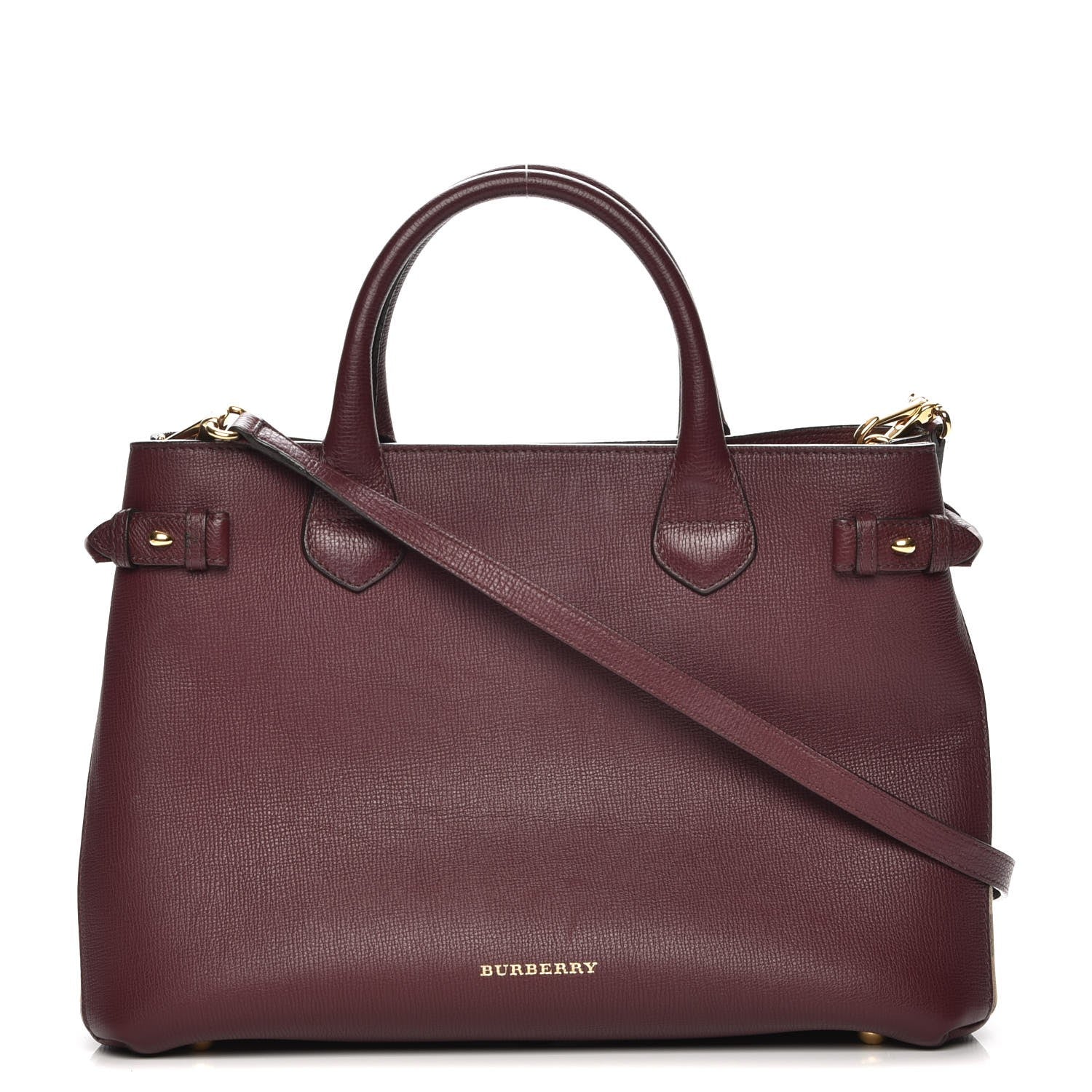 Burberry Grainy Calfskin House Check Medium Banner Tote Mahogany Red 1 of 12