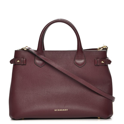 Burberry Grainy Calfskin House Check Medium Banner Tote Mahogany Red 1 of 12