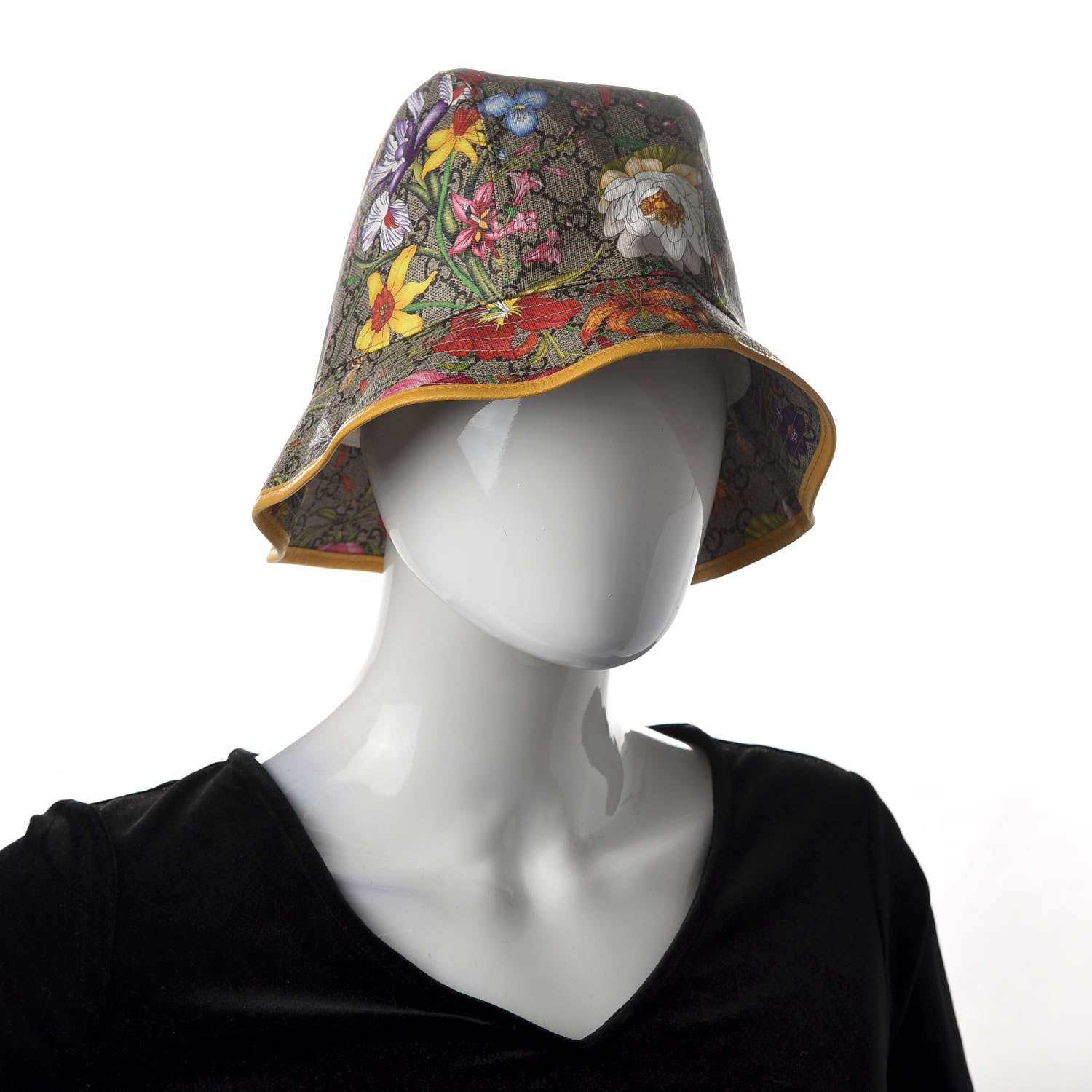 Gucci GG Supreme Monogram Flora Fedora Hat M Yellow 2 of 11
