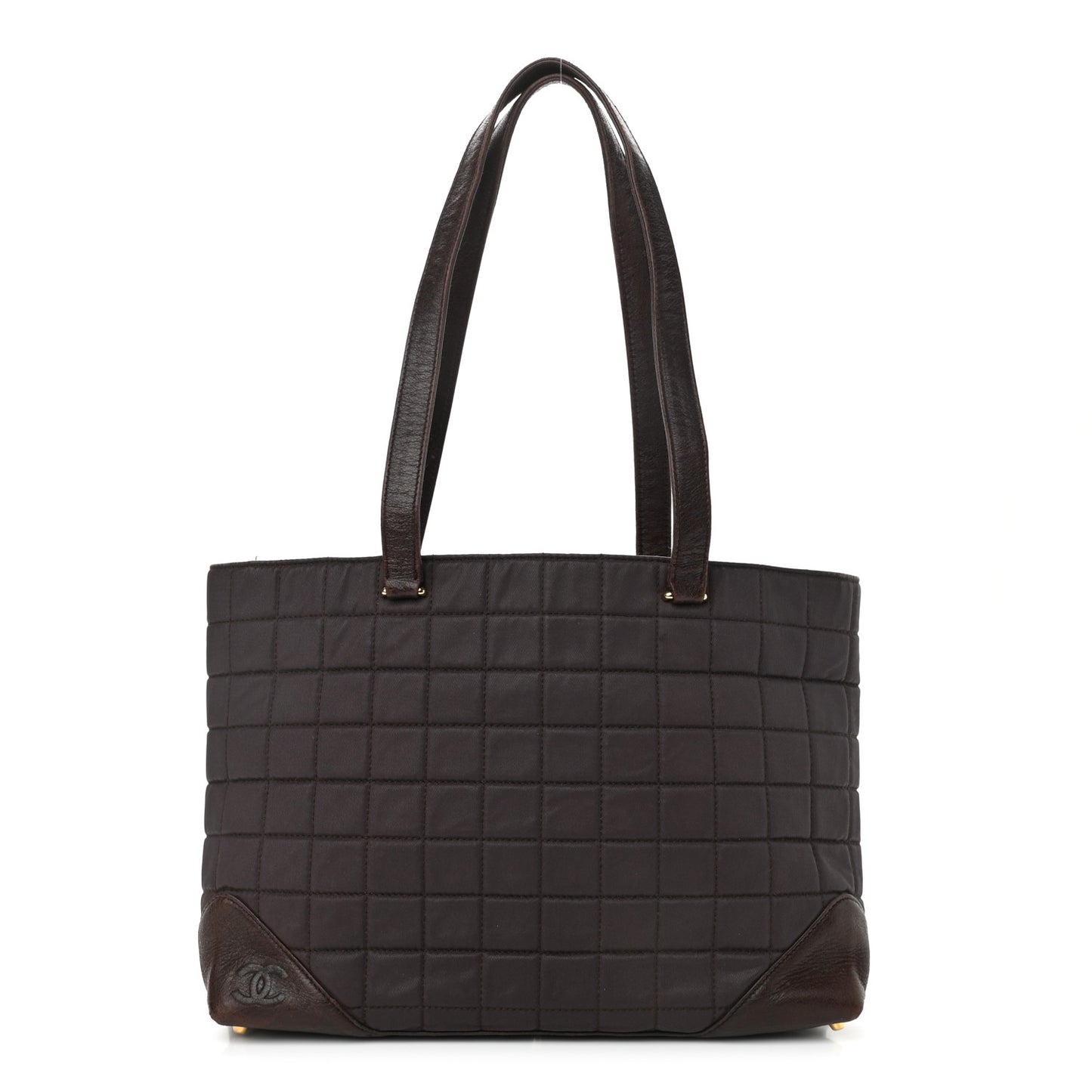 Canvas Calfskin Chocolate Bar Quilted CC Shoulder Bag Dark Brown