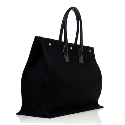 Saint Laurent Linen Calfskin Rive Gauche Tote Black 2 of 7