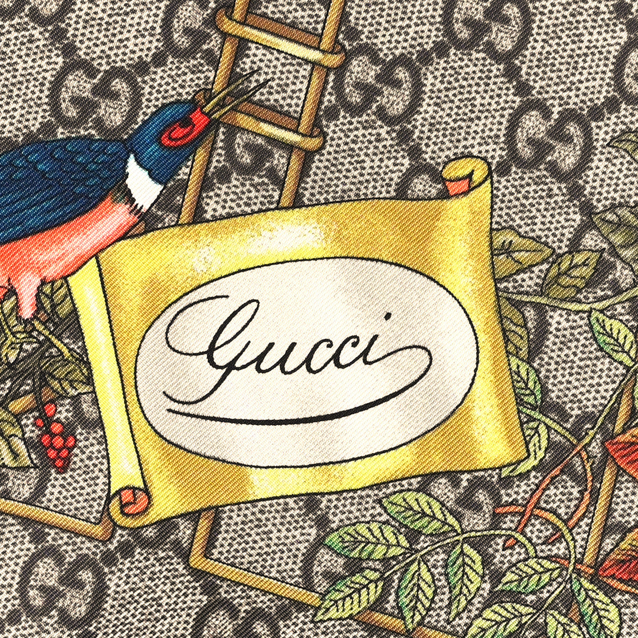 Gucci Silk Twill GG Monogram Animal Floral Print Scarf Brown Multicolor 2 of 4