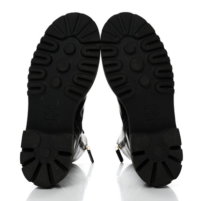 Chanel Calfskin Patent Cap Toe Lace Up Combat Boots 41 Black 5 of 8