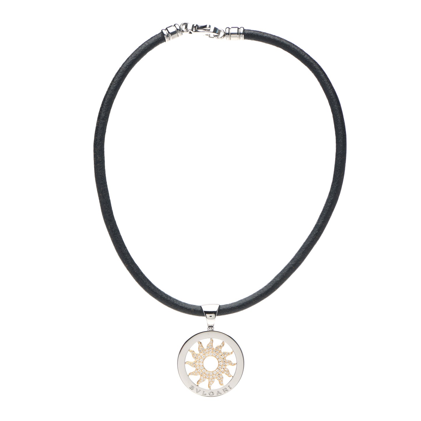 Stainless Steel 18K Yellow Gold Diamond Large Tondo Sun Pendant Necklace