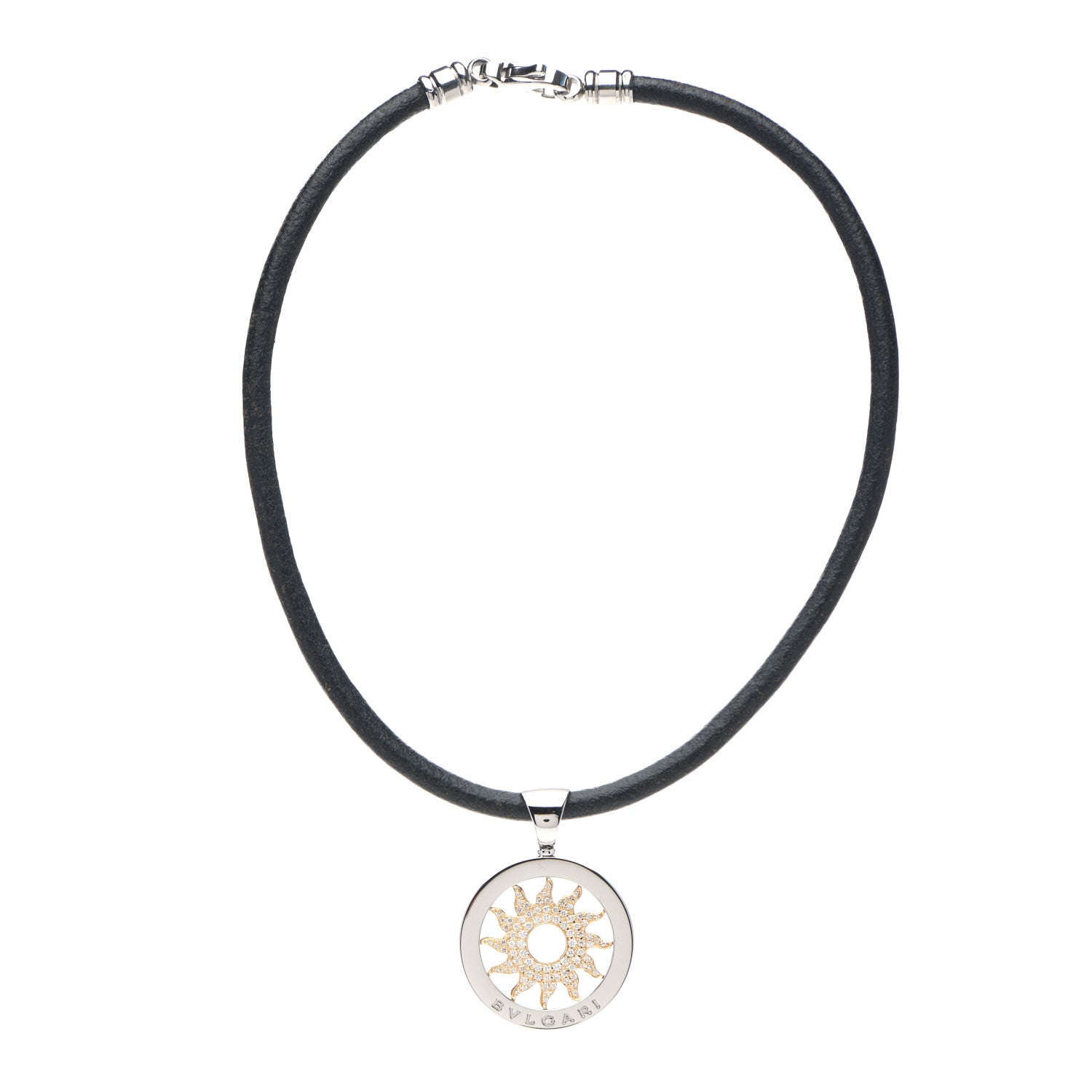 Bulgari Stainless Steel 18K Yellow Gold Diamond Large Tondo Sun Pendant Necklace 3 of 5