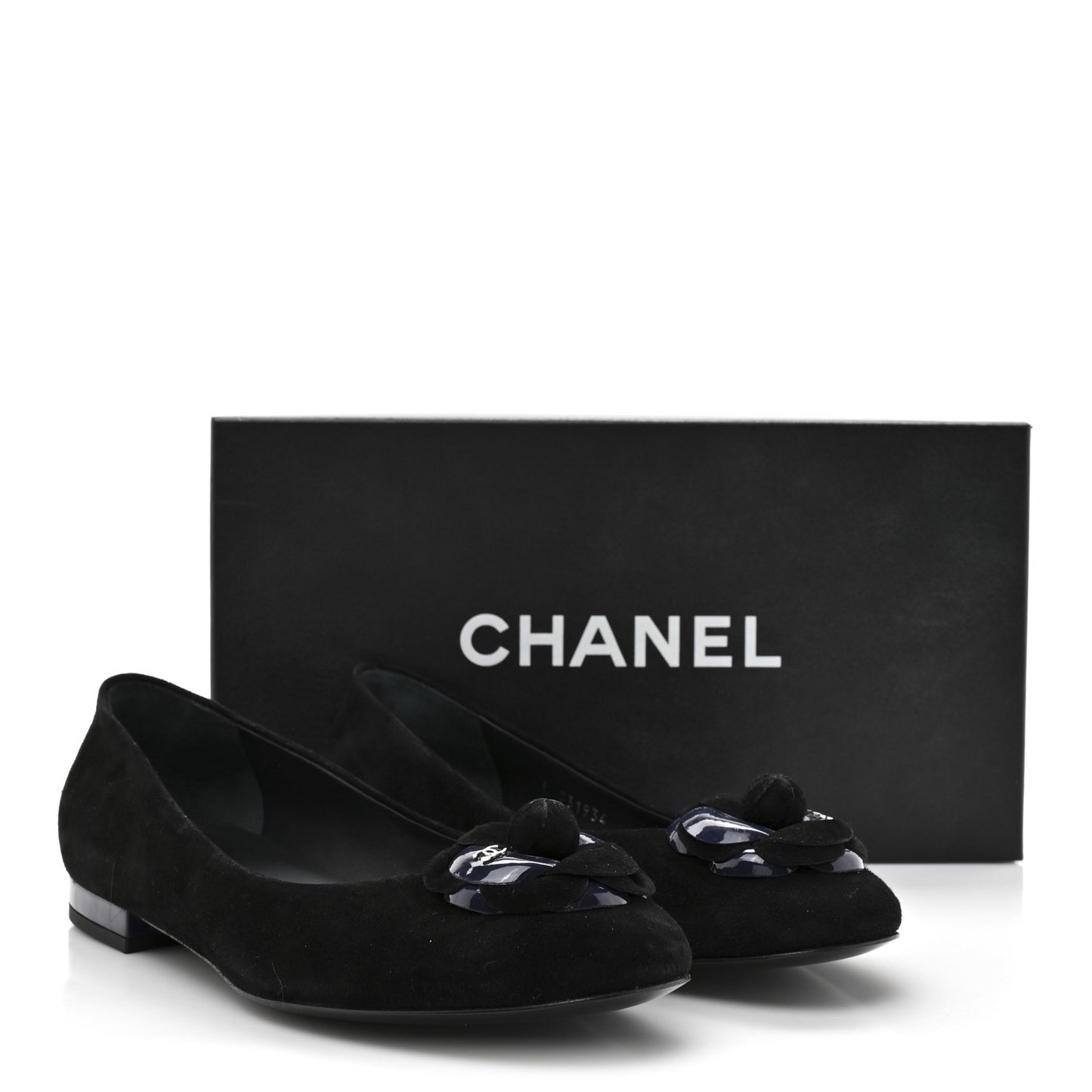 Suede Patent Camellia CC Ballerina Flat 37 Navy Black