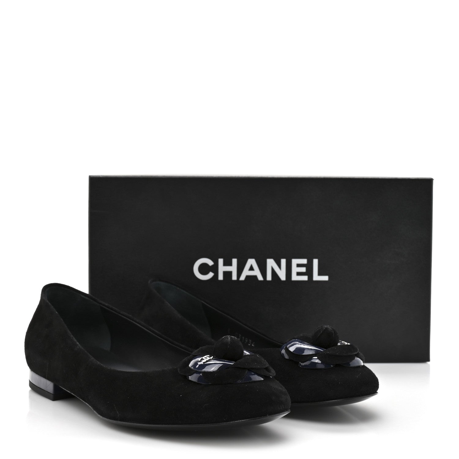 Chanel Suede Patent Camellia CC Ballerina Flat 37 Navy Black 10 of 10