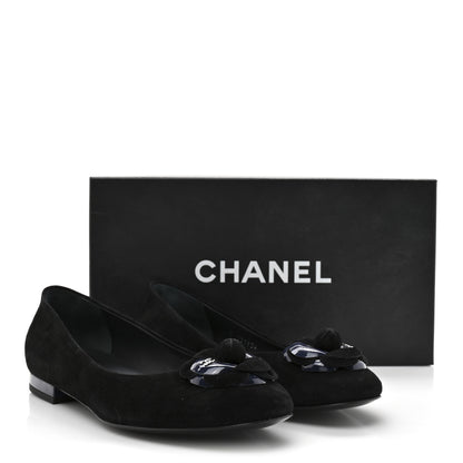 Chanel Suede Patent Camellia CC Ballerina Flat 37 Navy Black 10 of 10