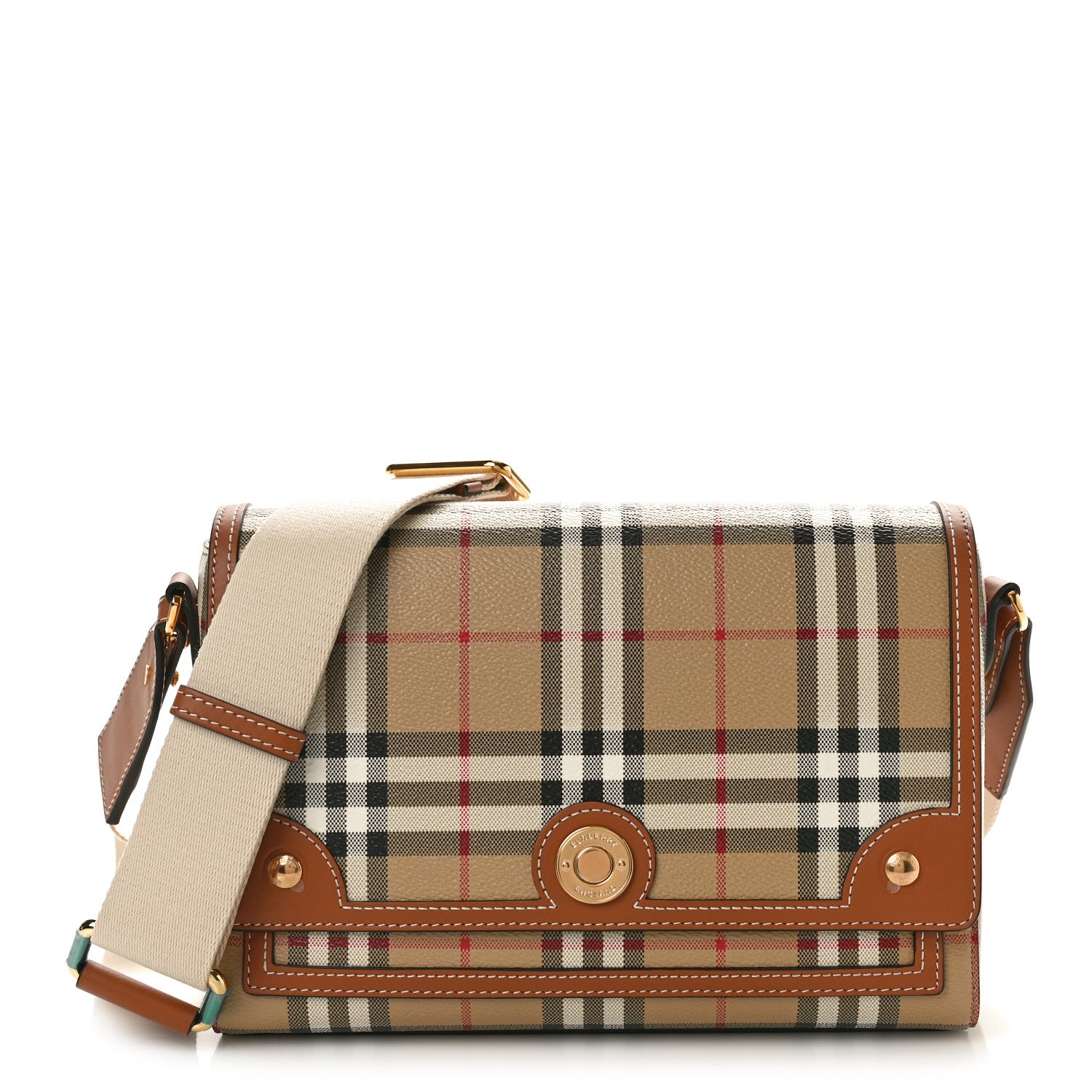 Burberry Coated Canvas Calfskin Vintage Check Medium Note Crossbody Bag Briar Brown 1 of 8
