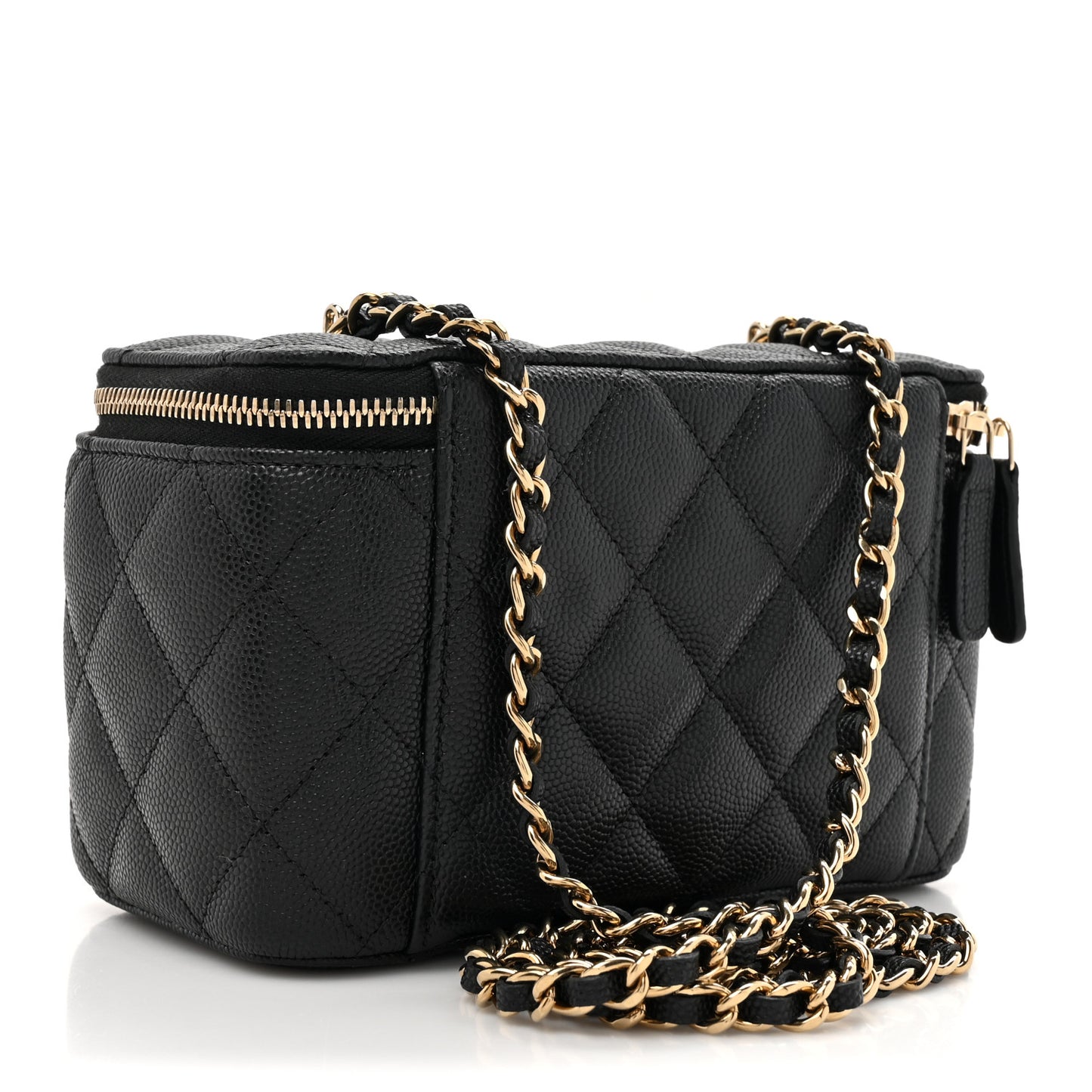 Caviar Quilted Small Vanity Case With Chain Black