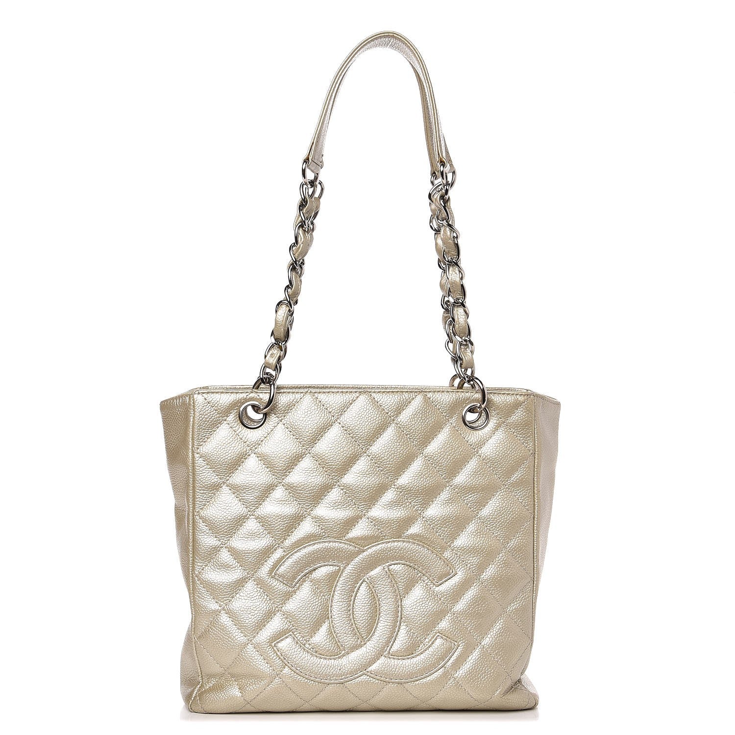 Chanel Metallic Caviar Quilted Petit Shopping Tote PST Pearl 1 of 12
