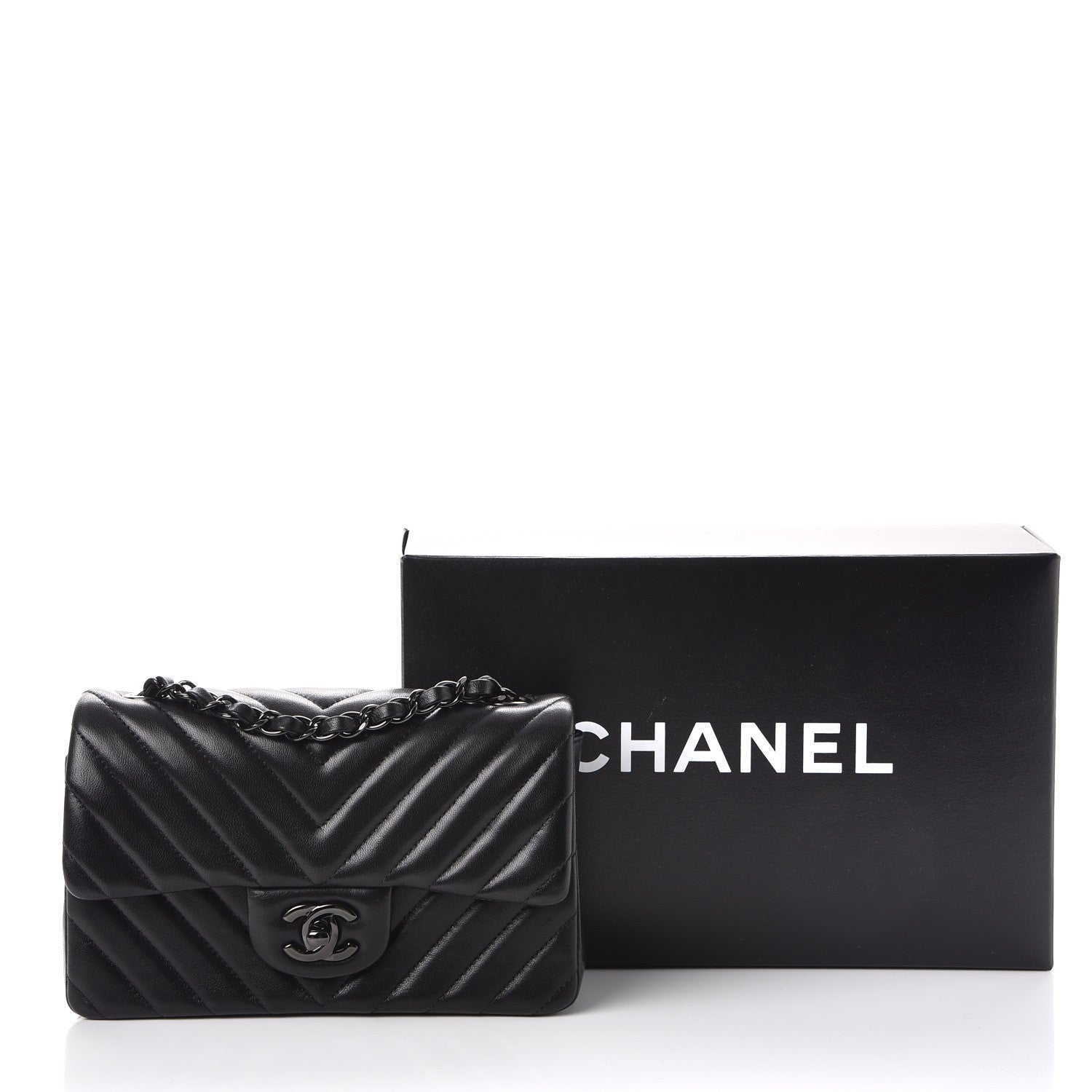 Chanel Lambskin Chevron Quilted Mini Rectangular Flap So Black 8 of 8