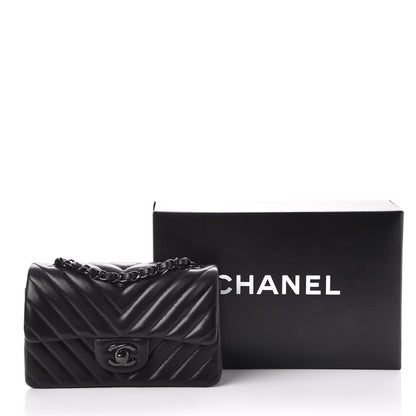 Chanel Lambskin Chevron Quilted Mini Rectangular Flap So Black 8 of 8