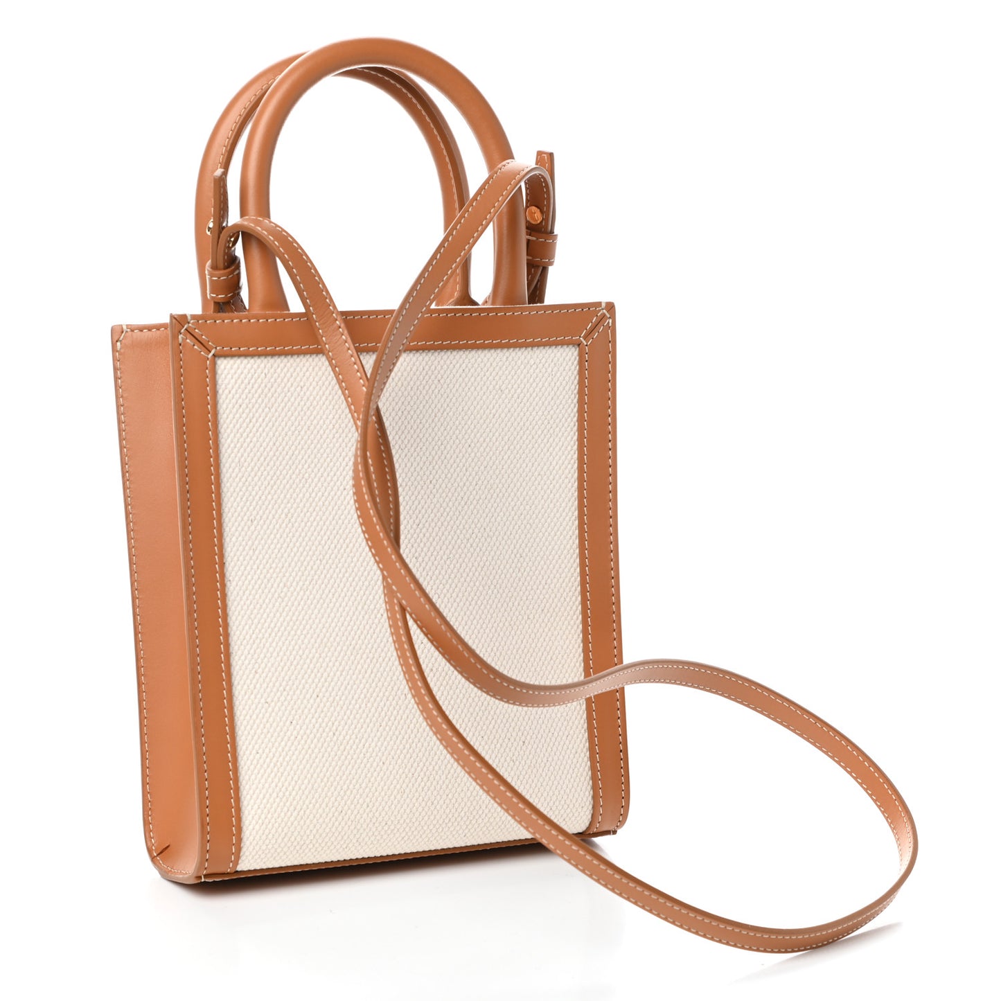 Canvas Calfskin Mini Vertical Cabas Natural Tan