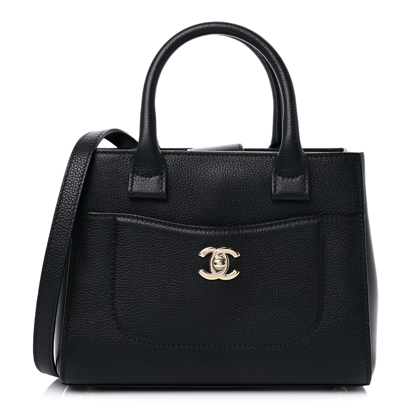 Grained Calfskin Mini Neo Executive Shopper Tote Black