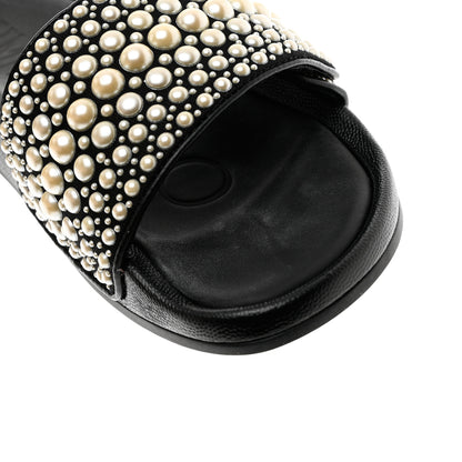 Jimmy Choo Canvas Pearl Embellished Fitz Slide Sandals 37 Black 9 of 11