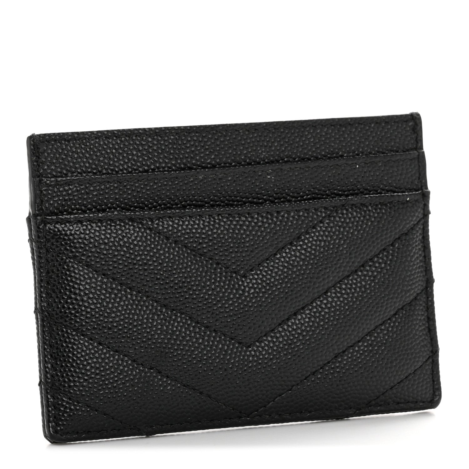 Saint Laurent Grain De Poudre Matelasse Chevron Monochrome Monogram Credit Card Case Black 3 of 7