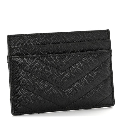 Saint Laurent Grain De Poudre Matelasse Chevron Monochrome Monogram Credit Card Case Black 3 of 7