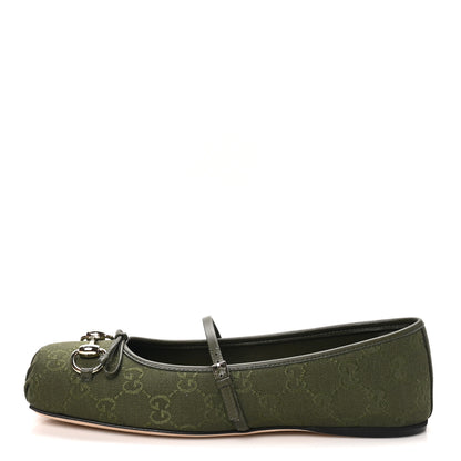 Gucci GG Monogram Horsebit Bow Ballet Flats 39 Green 1 of 10
