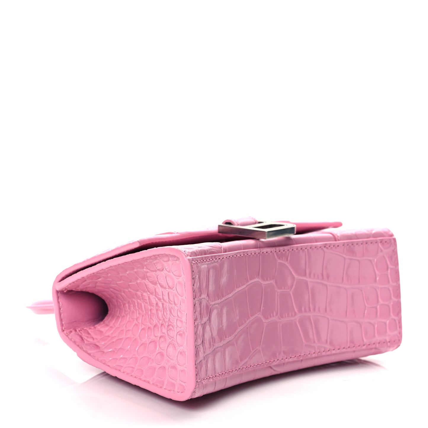 Shiny Calfskin Crocodile Embossed Hourglass Top Handle Bag XS Candy Pink