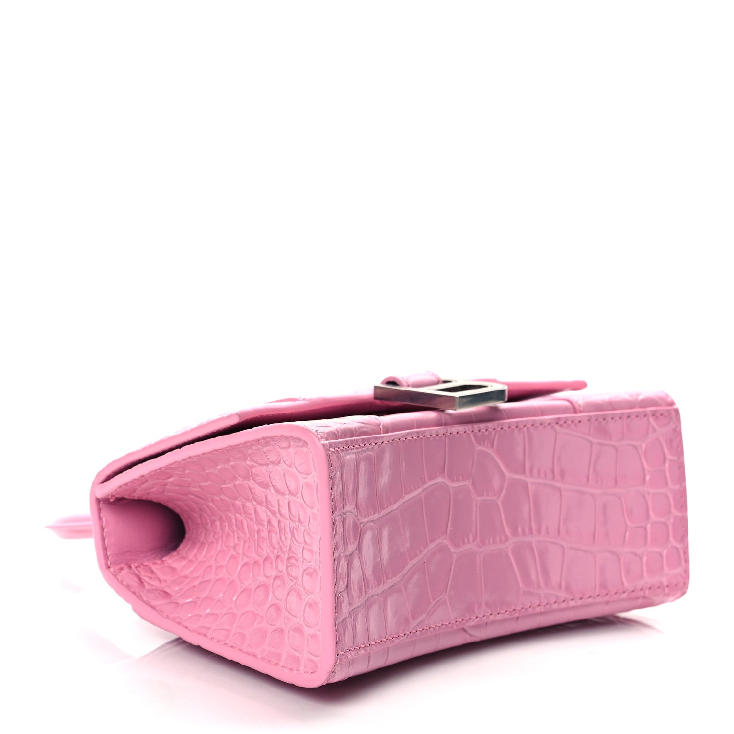 Balenciaga Shiny Calfskin Crocodile Embossed Hourglass Top Handle Bag XS Candy Pink 4 of 10