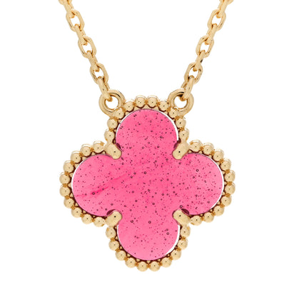 Van Cleef & Arpels 18K Yellow Gold Pink Enamel Vintage Alhambra Pendant Necklace 4 of 7