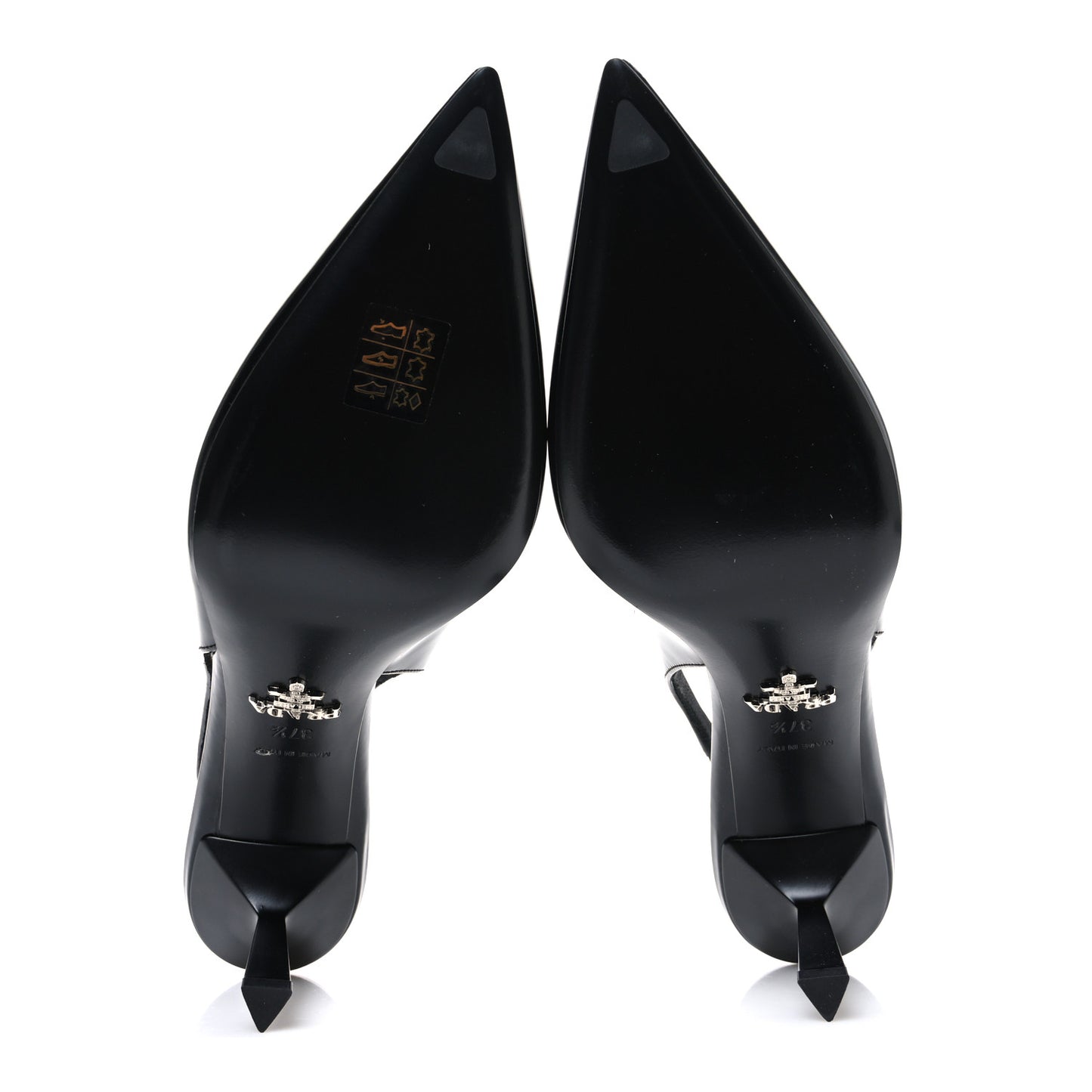 Spazzolato Triangle Logo Pointed Toe 75mm Slingback Pumps 37.5 Black